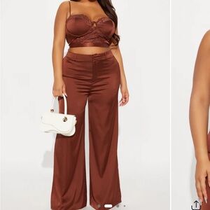 Fashion Nova Brown Wide Leg Velvet Pants